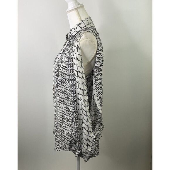 Kenzo Paris Silk Shirt Sz 36 XS Black White Geometric Print Open Long Sleeve - Picture 4 of 11